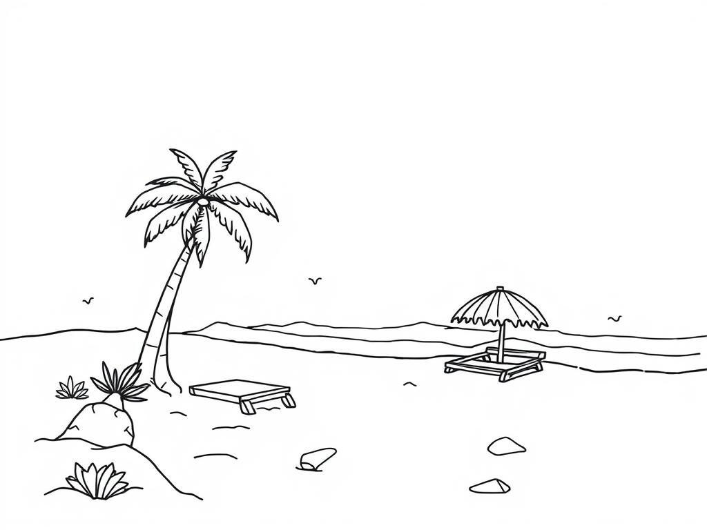 Beach scene - Free Printable Coloring Page