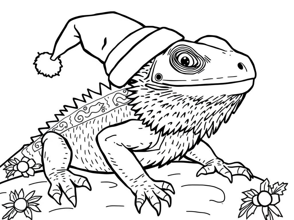 Lizard in Santa Hat Coloring Page