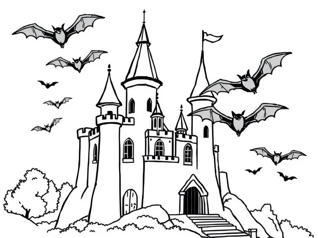 beautiful castle with flying bats