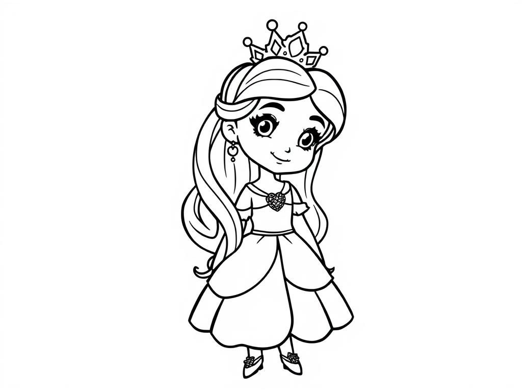 Princess Coloring Page with Crown and Dress