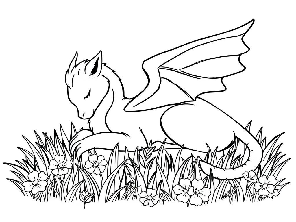 Preview of Beautiful griffin sleeping in a grassy flower bed