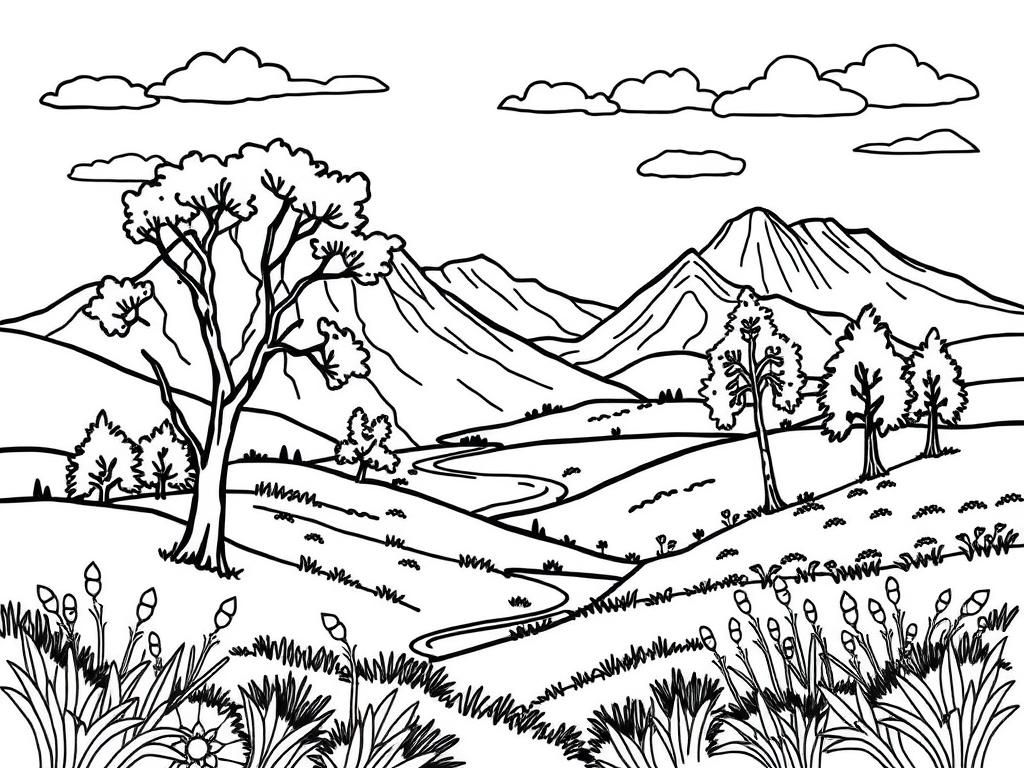 Mountain Landscape Coloring Page