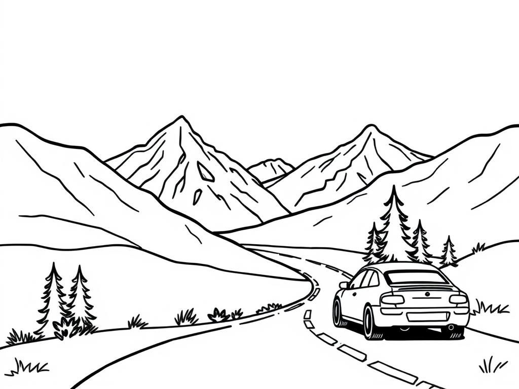 Car On A Winding Road Coloring Page
