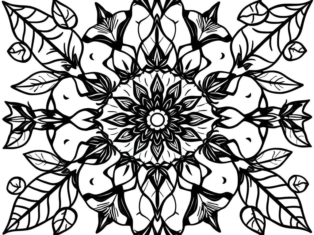 Preview of beautiful symmetric mandala jungle leaves theme swirly patterns