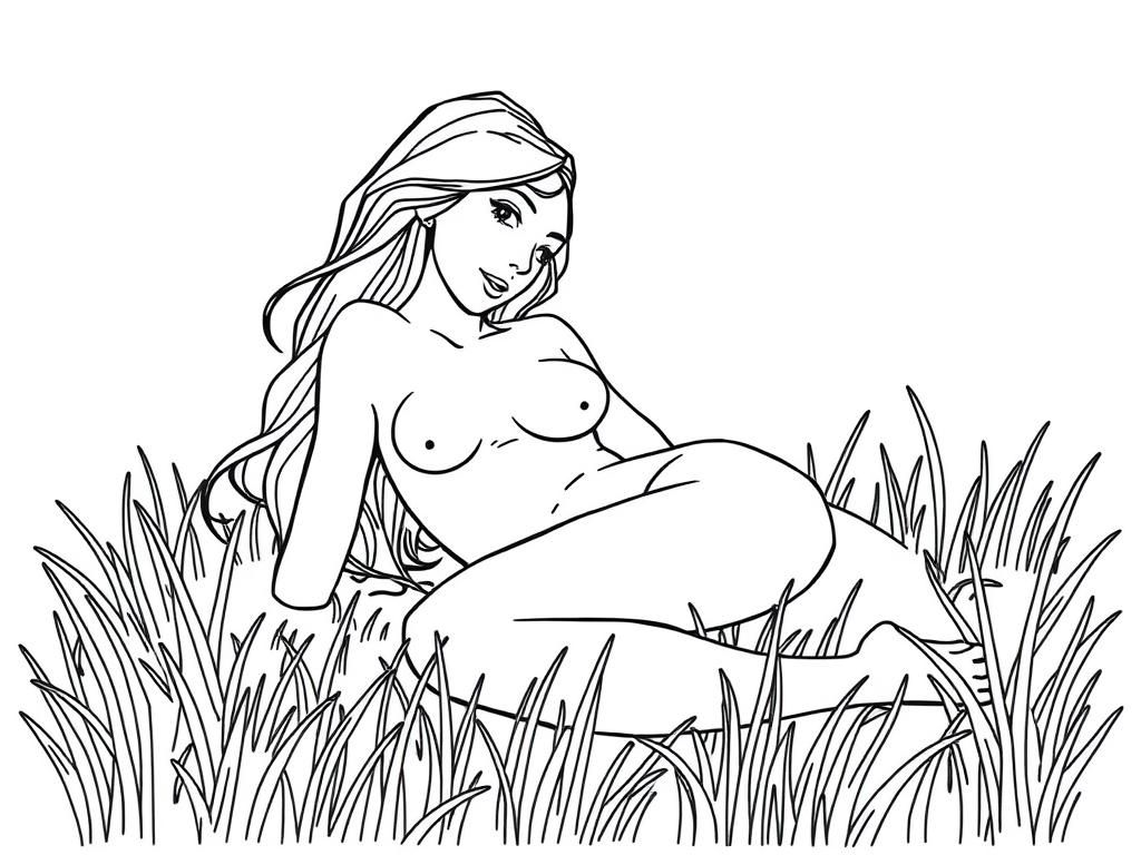 beautiful undressed girl lying in a field