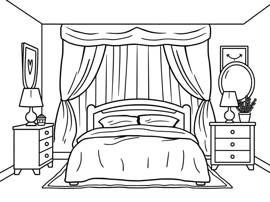 Cozy Bedroom Coloring Page
