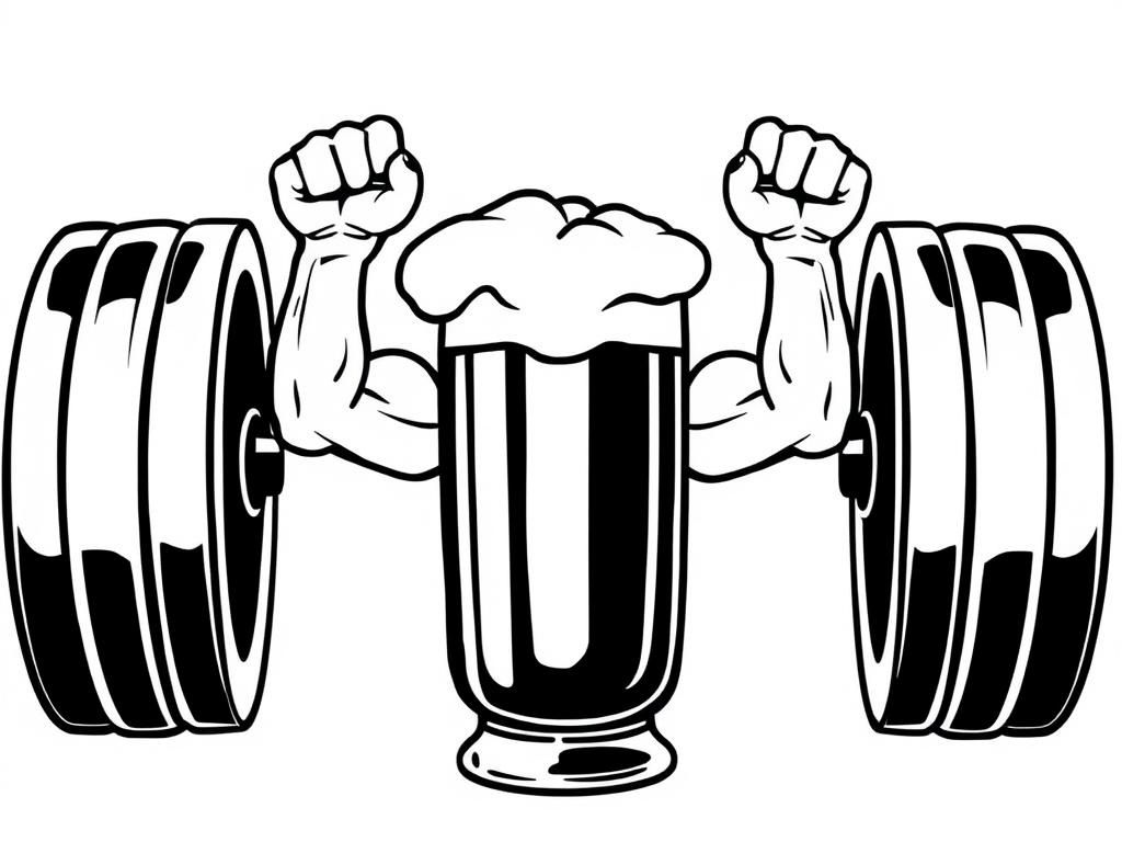 Fun Beer Mug Lifting Weights Coloring Page