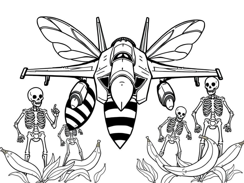 Bee Plane and Skeletons Coloring Page