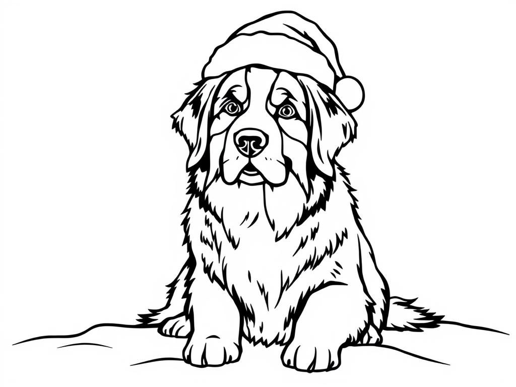 Cute Dog in Santa Hat Coloring Page