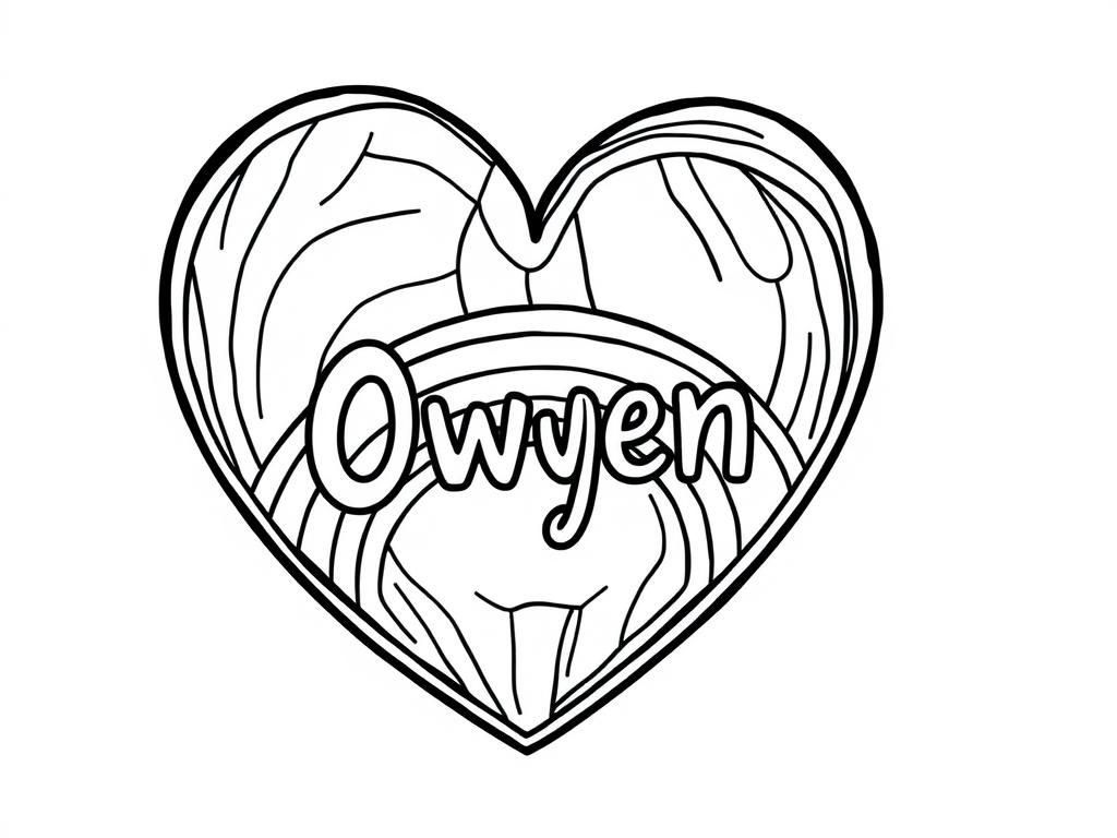 Big heart with the name Owyn and a rainbow inside