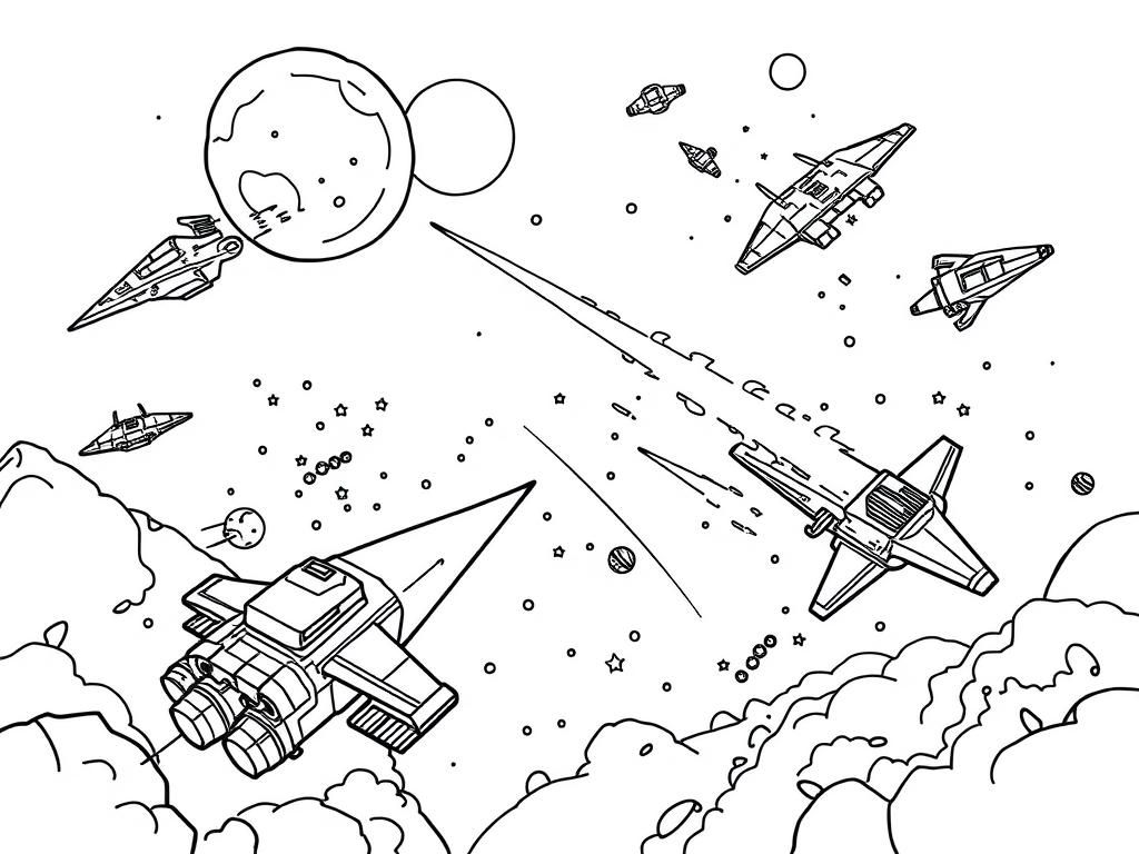 Space Adventure Spaceships Coloring Page