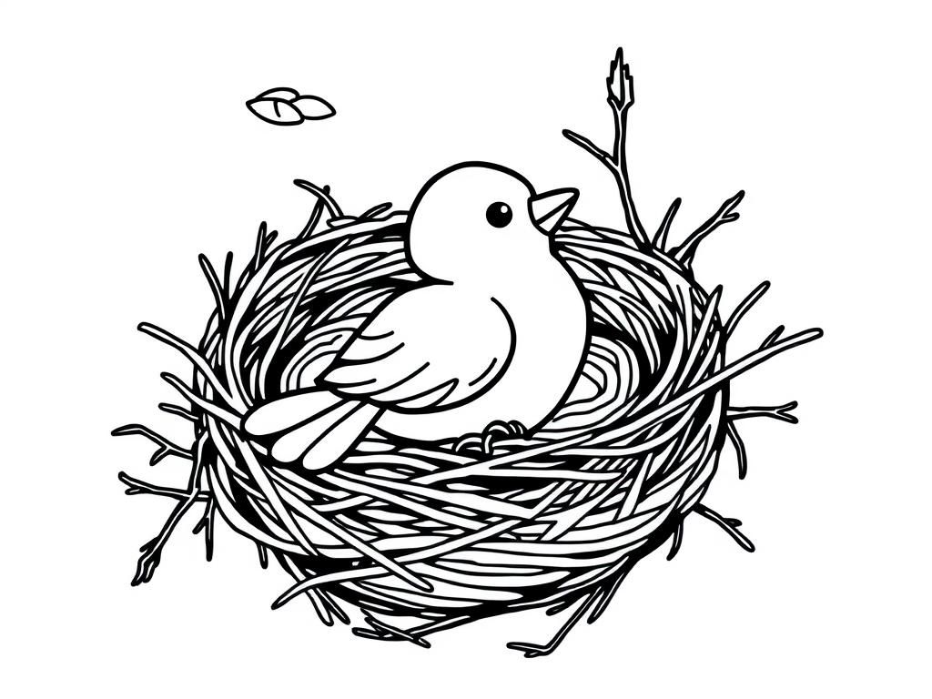 Bird in Nest Coloring Page