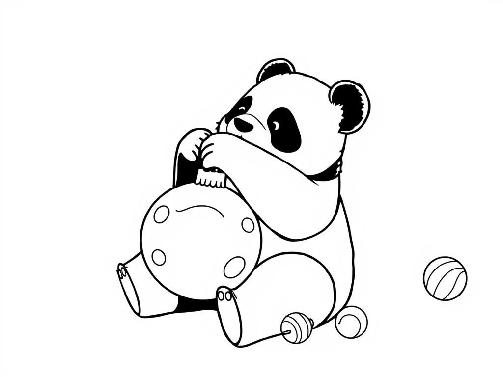 black and white panda playing with christmas ornaments - Free Printable Coloring Page