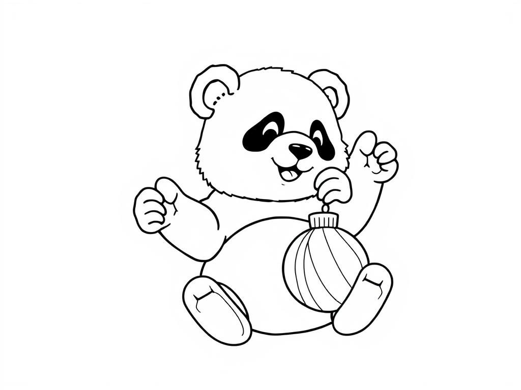black and white panda playing with christmas ornaments - Free Printable Coloring Page