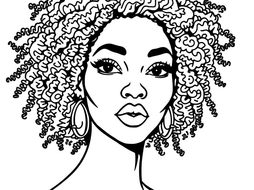 Curly Hair Woman Coloring Page