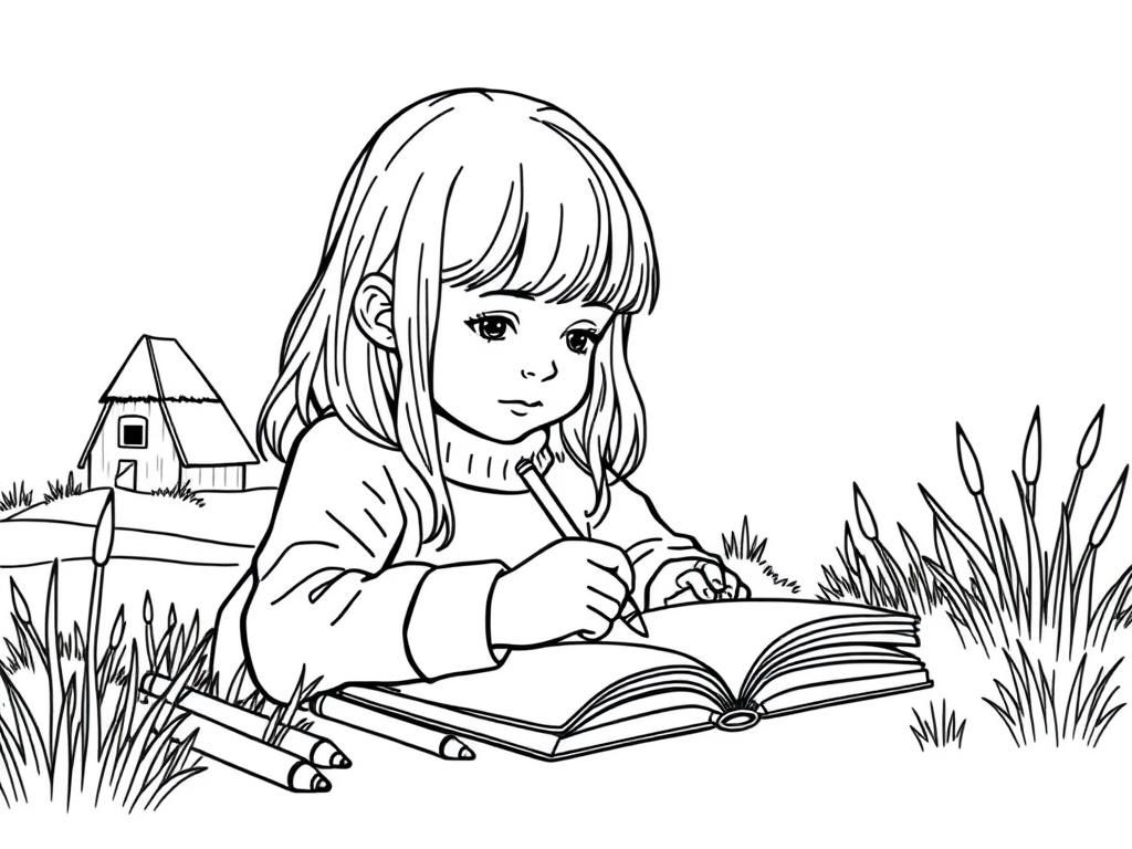 Girl Writing Coloring Page