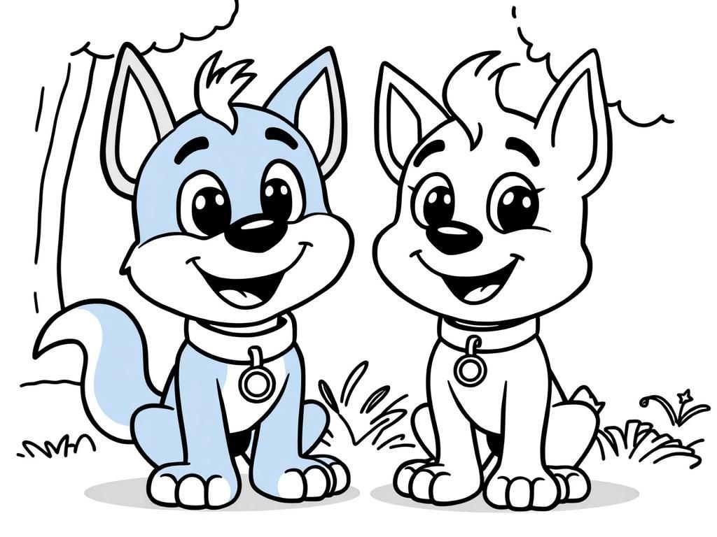 Bluey and Bingo from the Cartoon