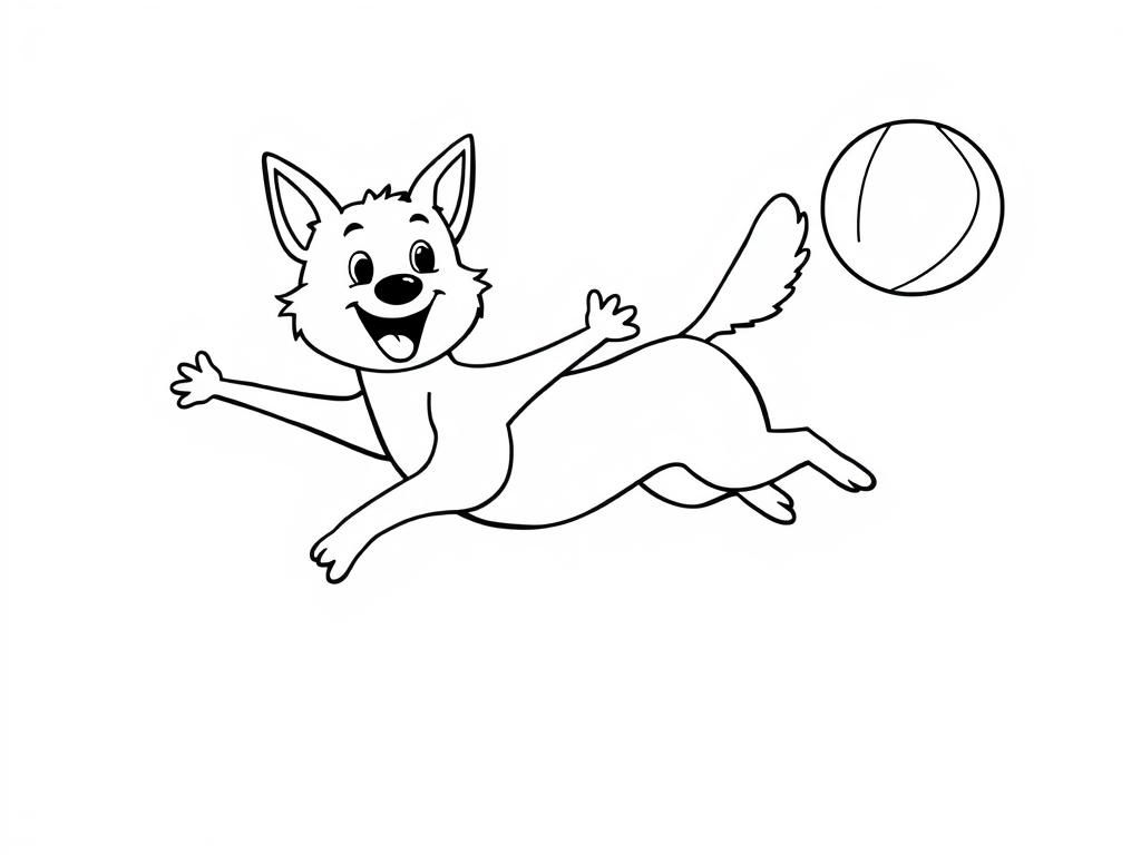 Happy Dog Playing Ball Coloring Page