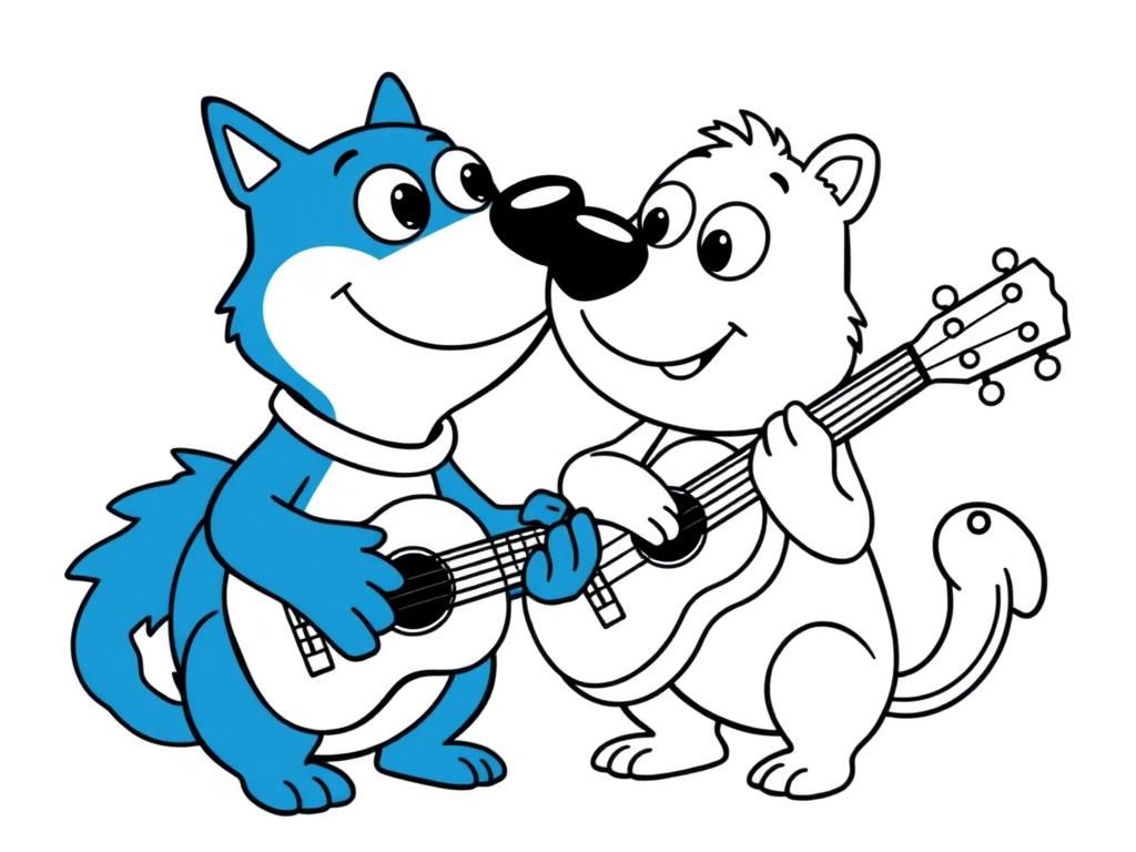 Preview of Bluey and Bingo playing a ukelele