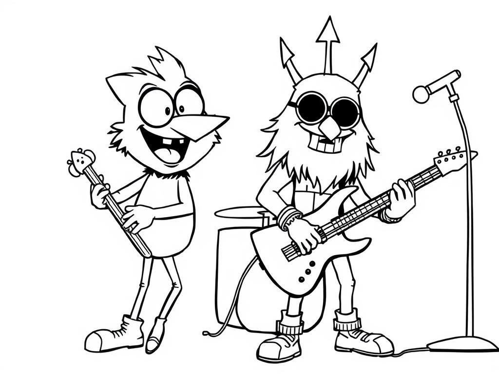 Bluey and bings in a heavy metal band