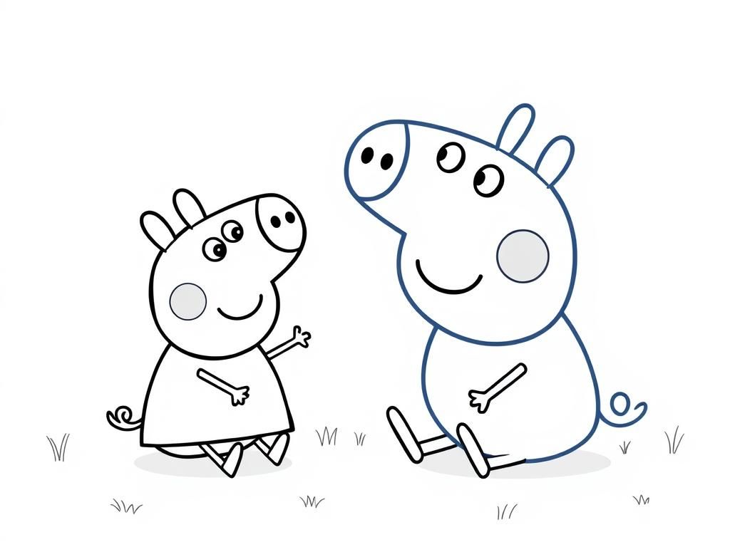 Peppa Pig and Suzy Sheep Animals Coloring Page