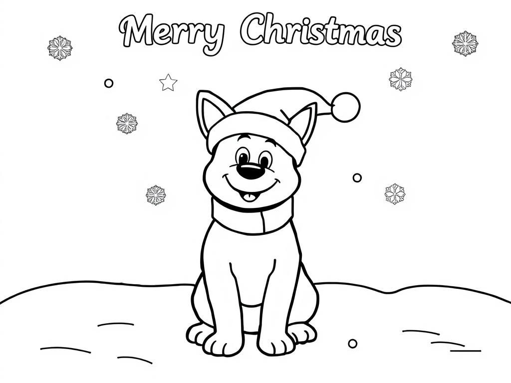 Merry Christmas Dog Coloring Page