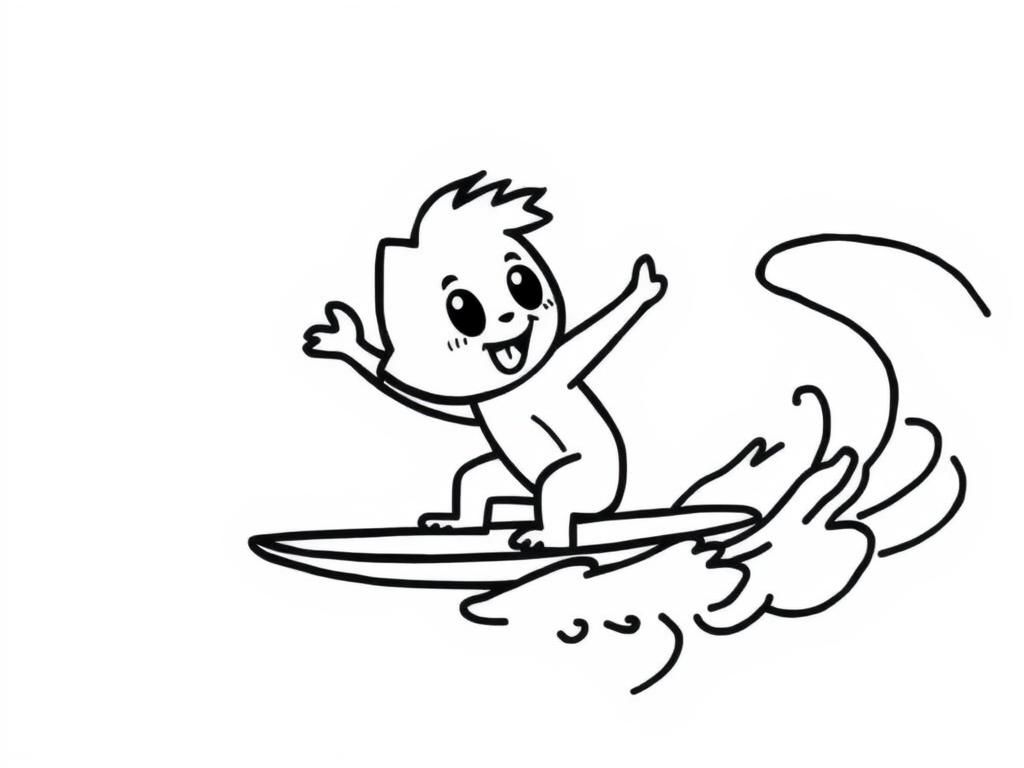 Cartoon Cat Surfing Coloring Page