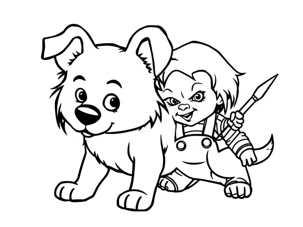Kleurplaat Hond en Chucky