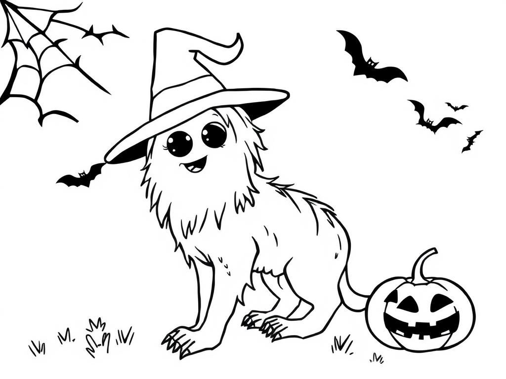 Halloween Dog Witch Coloring Page