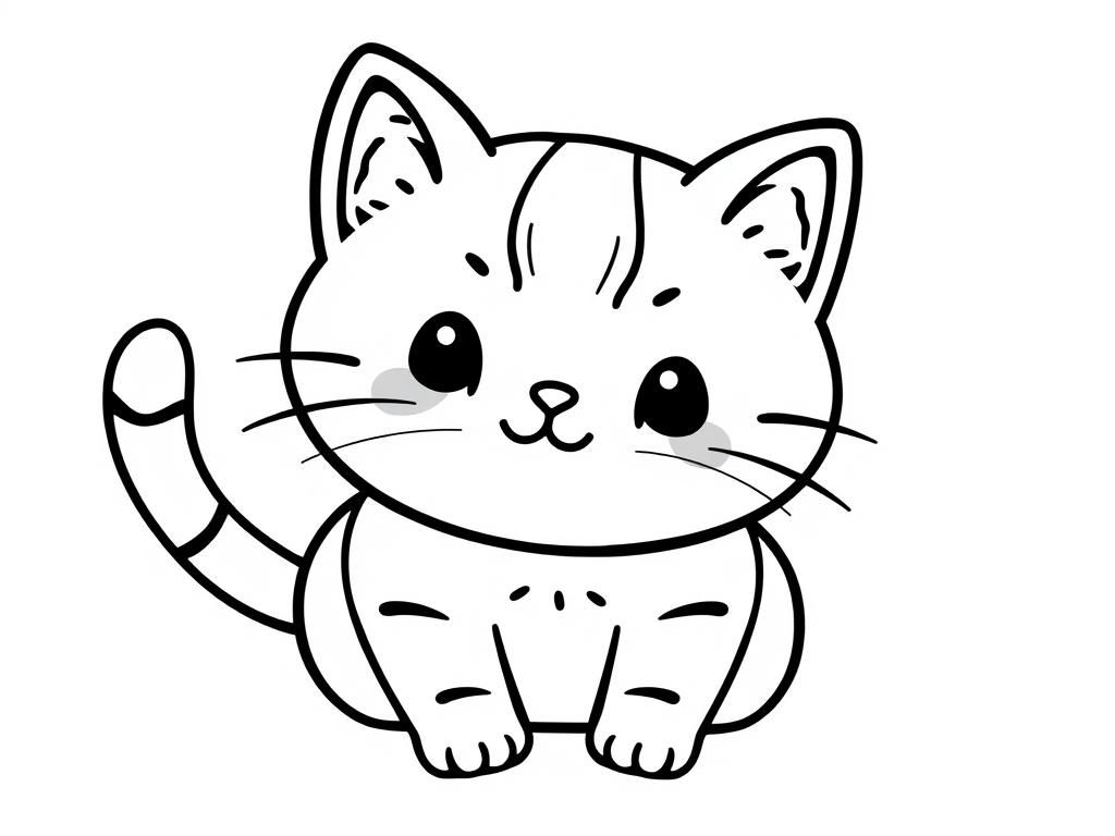 Bold and easy cat kawaii - Free Printable Coloring Page