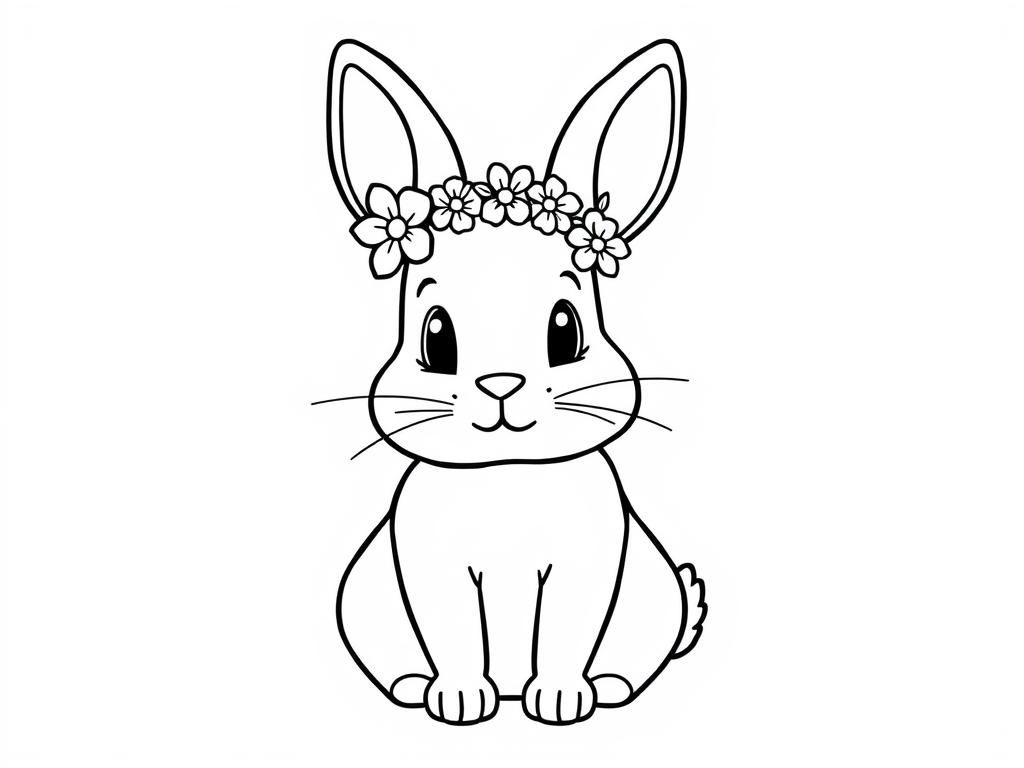 bold and easy cute bunny wearing a flower tiara headband - Free Printable Coloring Page