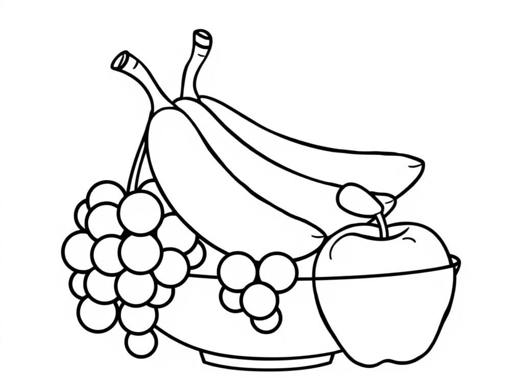 Preview of bold and easy grapes, 3 bananas in a bunch, and apple in a fruit bowl