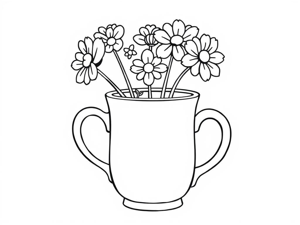 Flower Mug Coloring Page - Flower Coloring Page