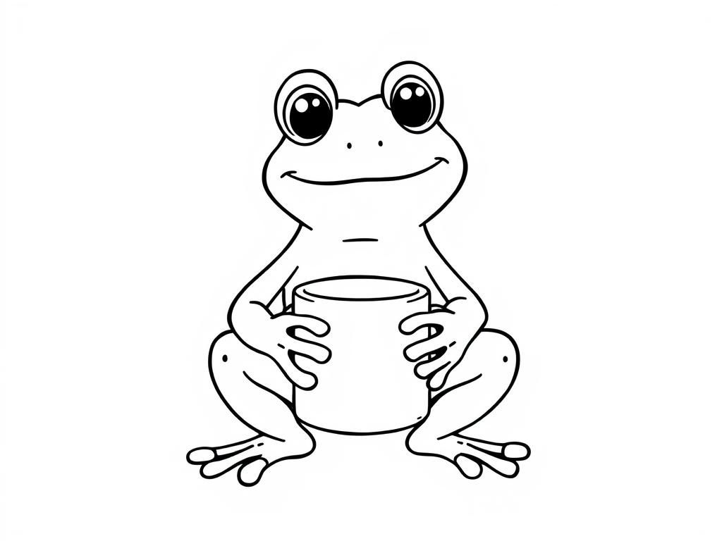 bold and easy picture a cute frog holding a mug - Free Printable Coloring Page