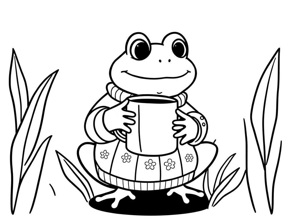 Frog in a Sweater Coloring Page