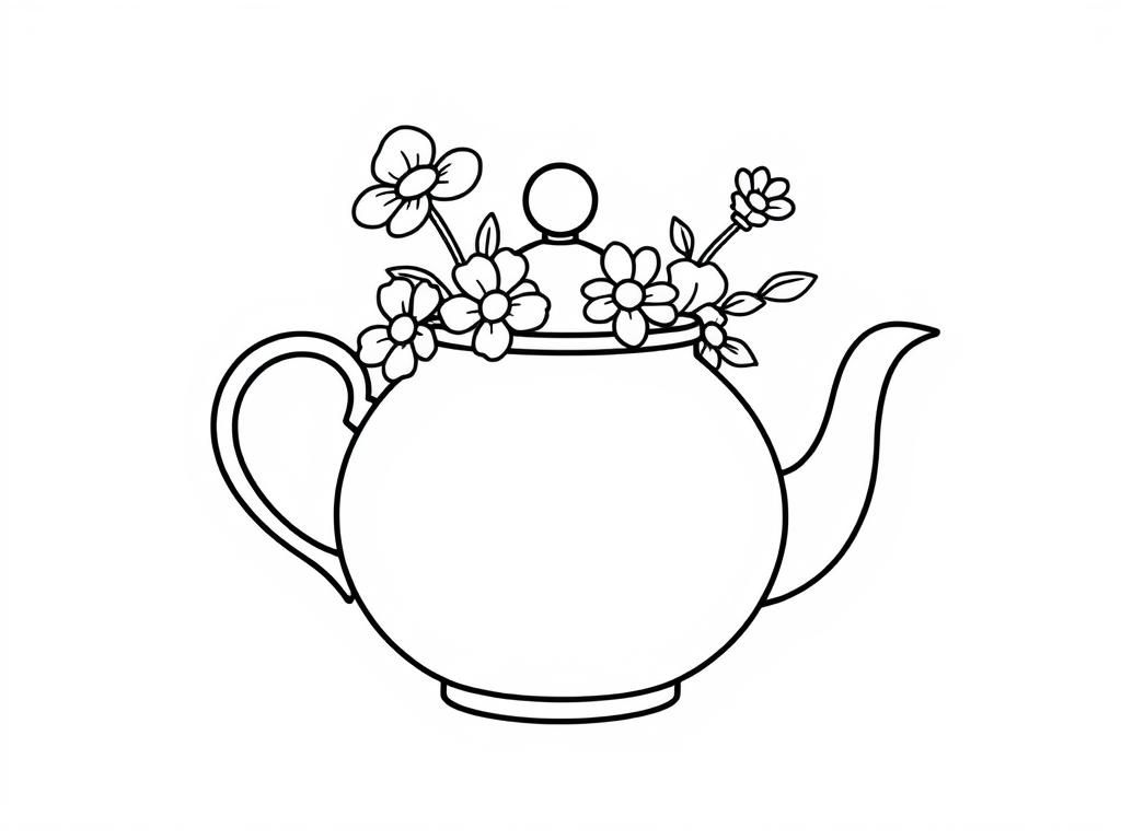 Teapot with Flowers Coloring Page