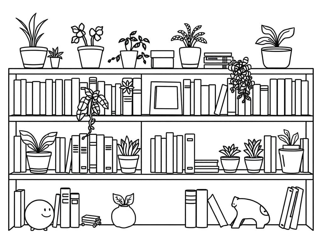 Preview of Bookshelves with plants and toys