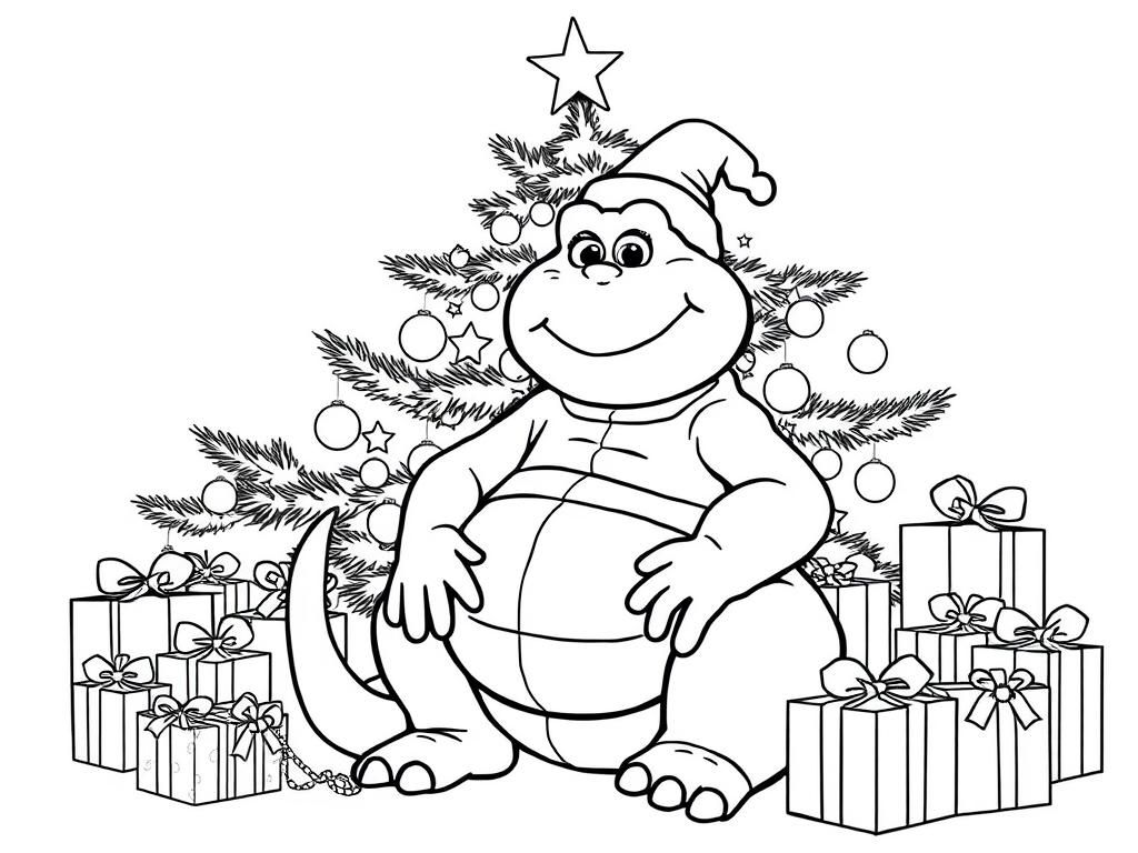 Dino's Christmas Fun Coloring Page