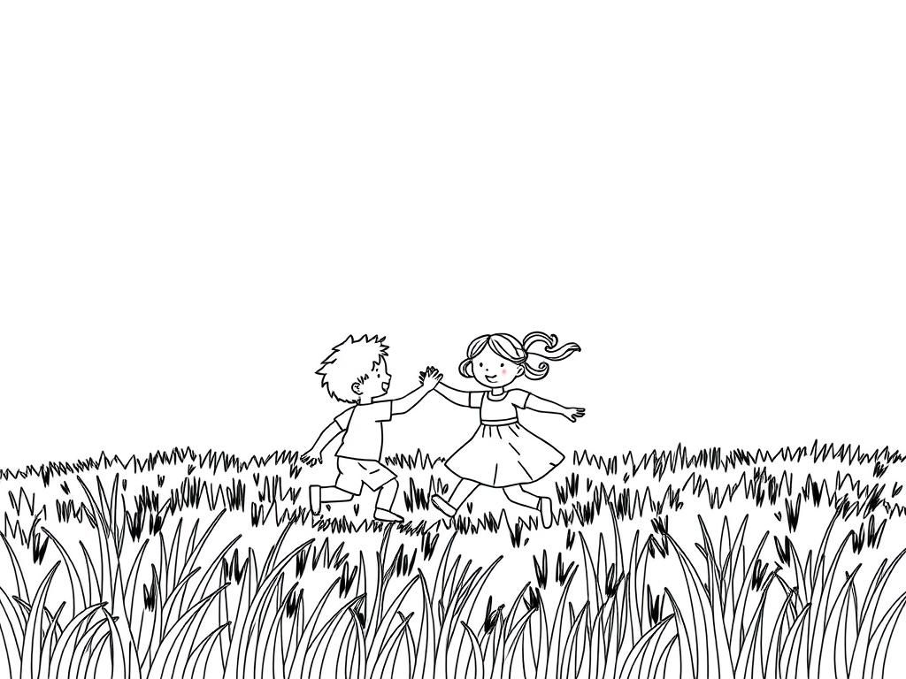 Boy And Girl Running Coloring Page