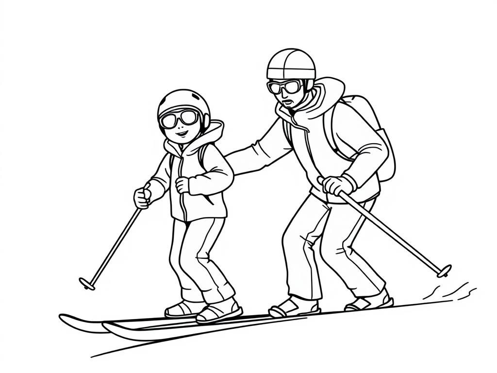 boy skiing with father