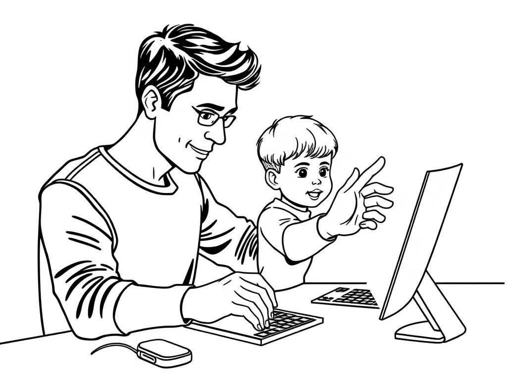 Preview of boy with his dad programming with 4 hands