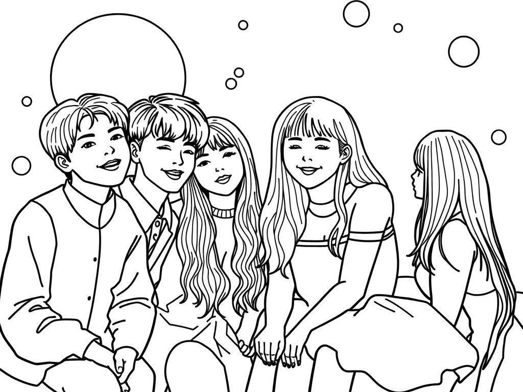 Friends Smiling Together Coloring Page