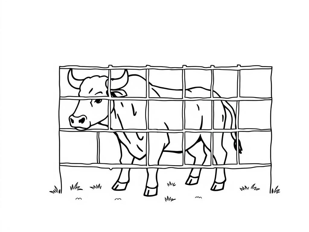 bull in a cage - Free Printable Coloring Page