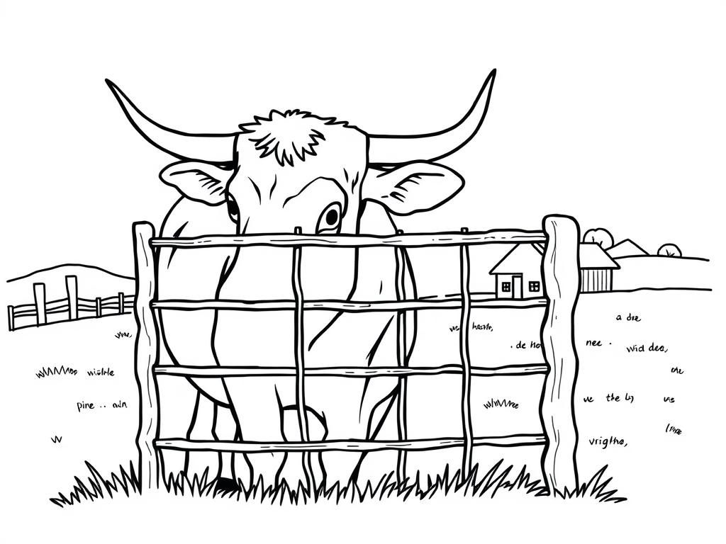 Kleurplaat van een stier achter een hek