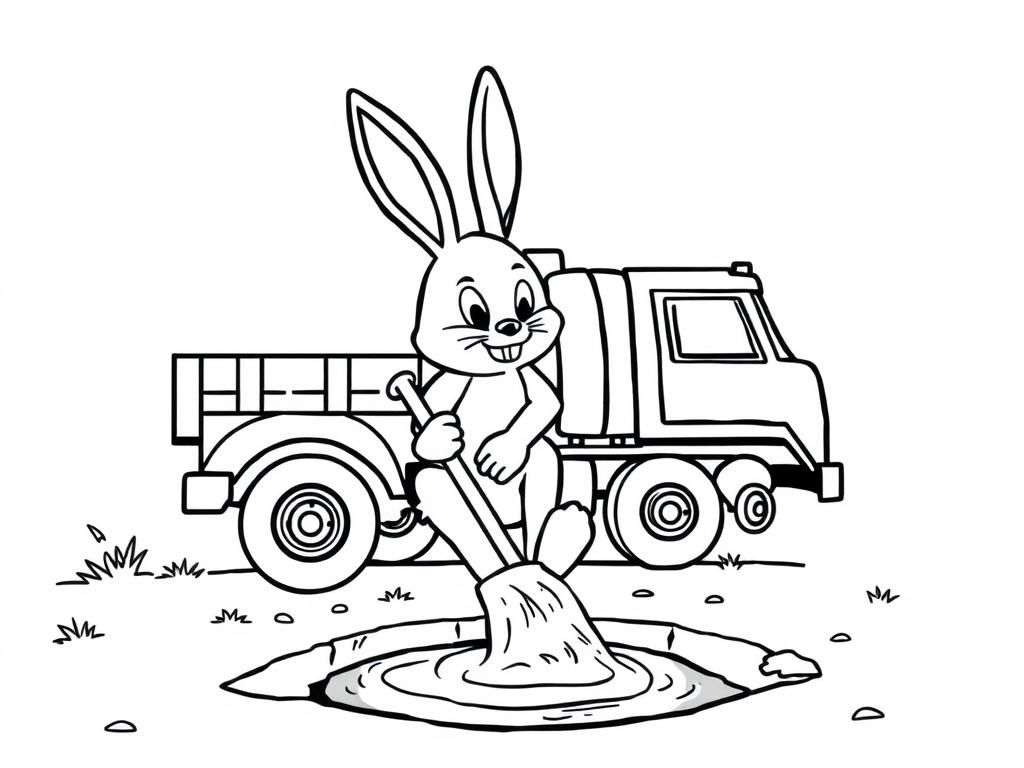Bunny with Truck Coloring Page