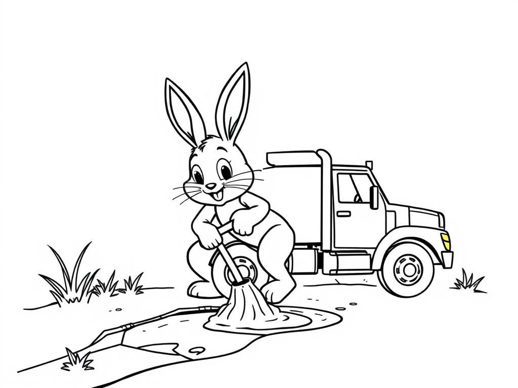 Rabbit Cleaning Truck Coloring Page