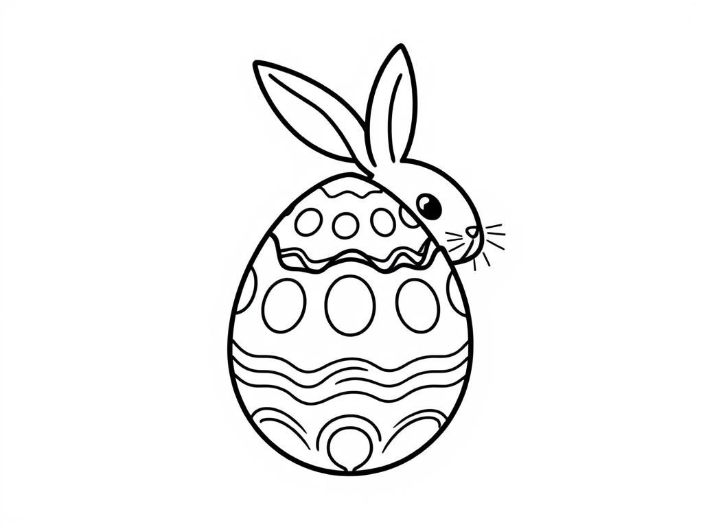 Easter Bunny Hides Behind Egg Coloring Page