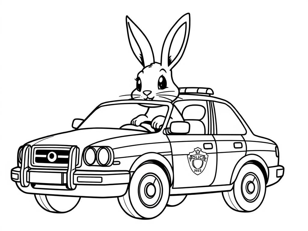 Police Rabbit Car Coloring Page
