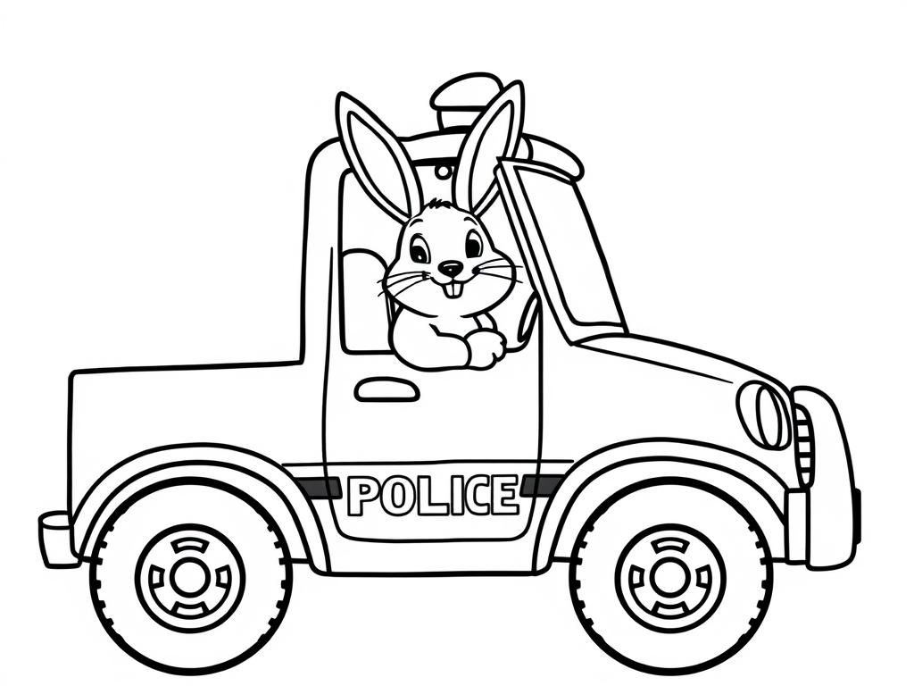 Bunny Police Car Coloring Page