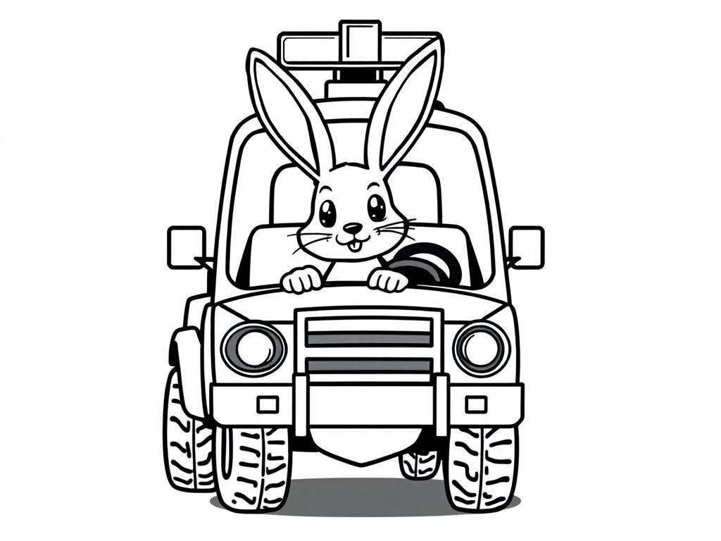 Rabbit in Jeep Coloring Page